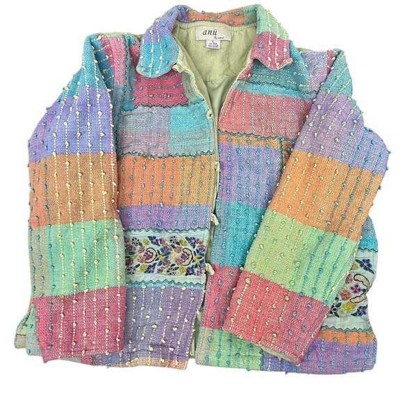 Anu by Natural Jackets & Blazers - Anu by Natural Woven Chenille Embroidered Tweed Hippie Patchwork Boho Jacket - L